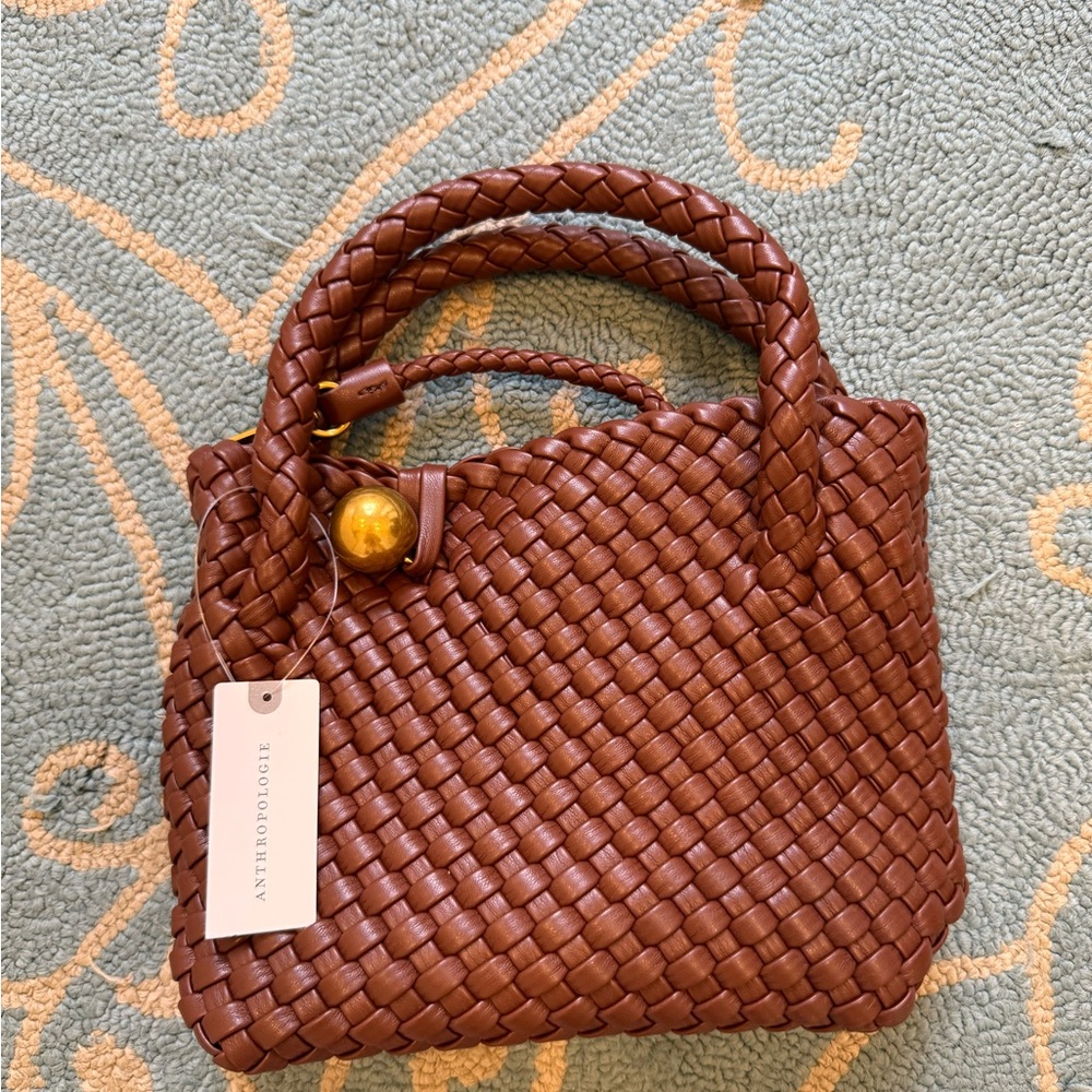 Anthropologie Faux Leather Woven Satchel